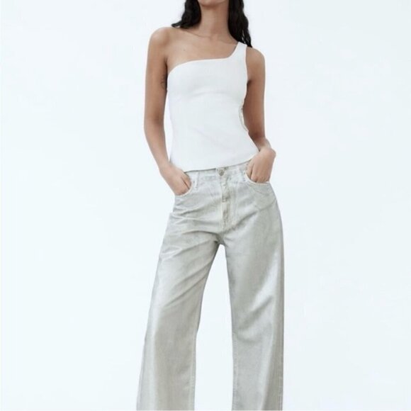 Zara - Ladies One Shoulder Asymmetric Rhinestone Top-White. Size: M. NWT. (1431) - Picture 10 of 14